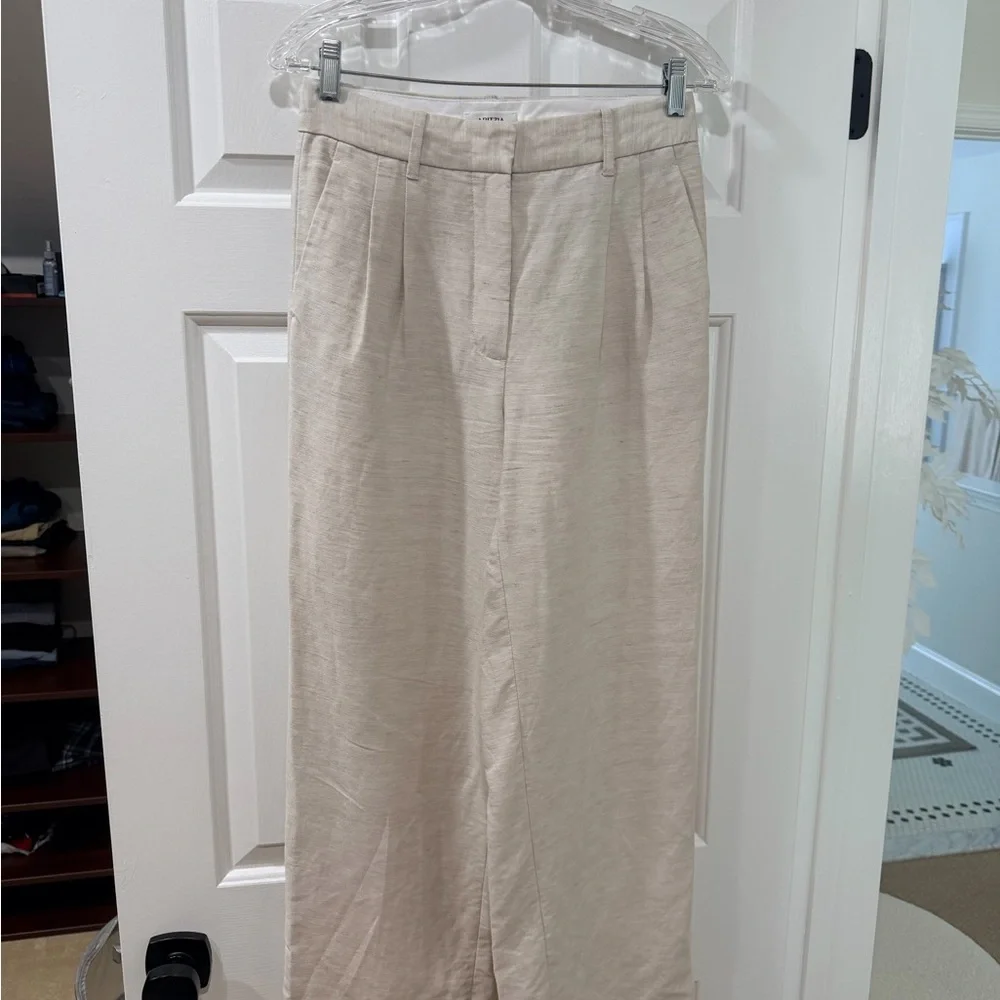 Aritzia Wide-Leg High-Rise Linen Pants in Light Beige
